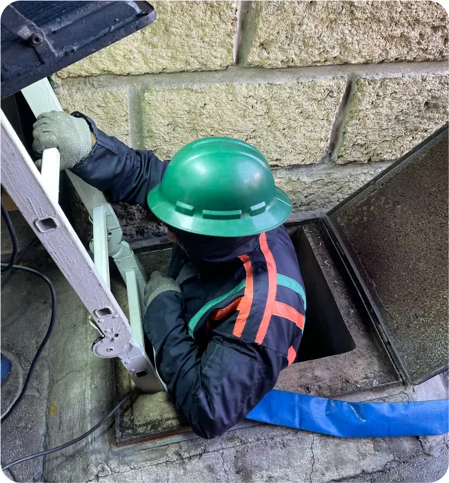 Técnico ingresando a cisterna para realizar una limpieza de cisternas y tinacos en Lerma