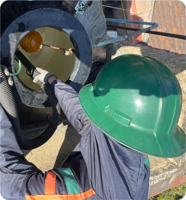 Técnico realiza una extracción de sedimentos durante el lavado de cisternas y tinacos en Tezoyuca