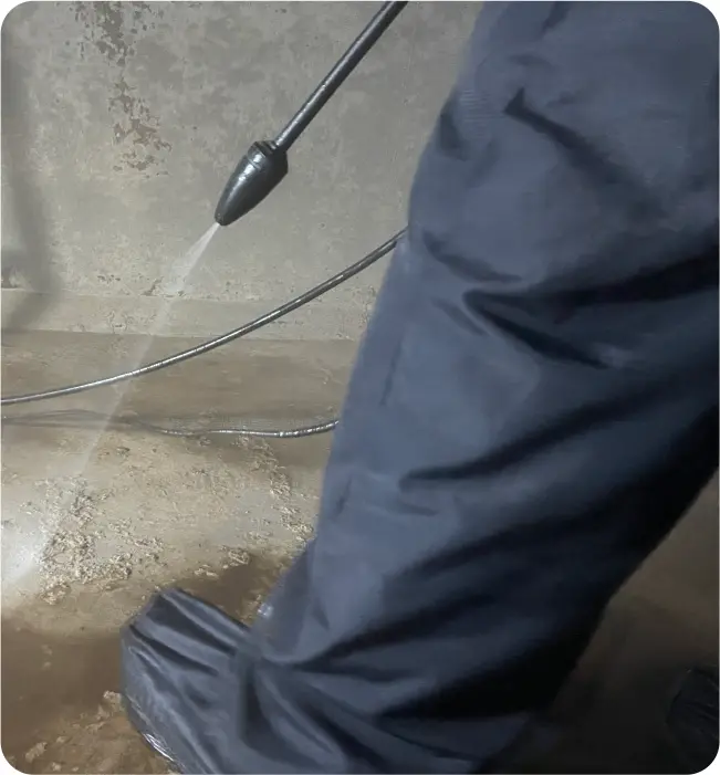 Técnico usa agua a presión para la limpieza de cisternas y tinacos en Texcoco